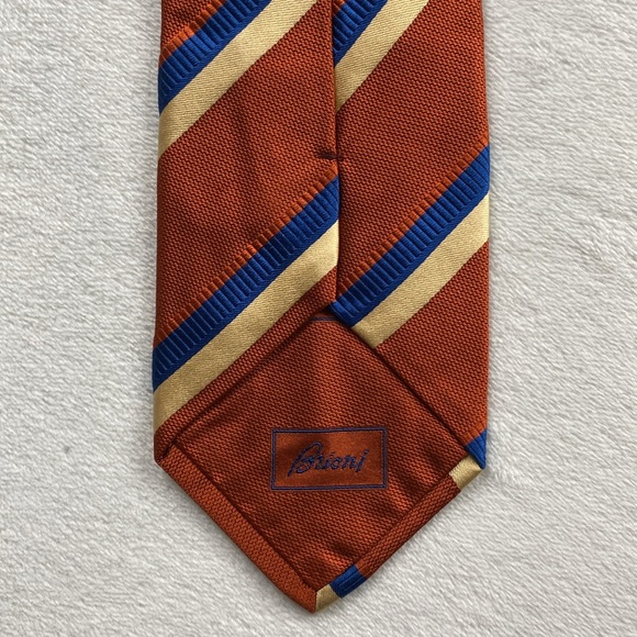 Brioni Diagonal Striped Silk Neck Tie (Orange/Blue/Ivory) - Picture 9 of 14